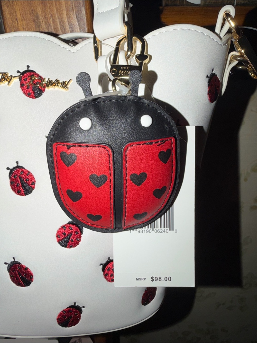 Betsey Johnson XoBLOOM Ladybug Tote Satchel Crossbody Bag Charm - Picture 3 of 6
